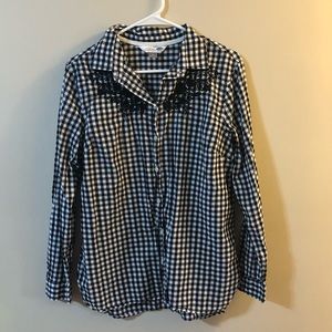 Old Navy L gingham embroidered button down